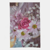 Linge De Cuisine Élégant Monogramme Floral (Vertical)