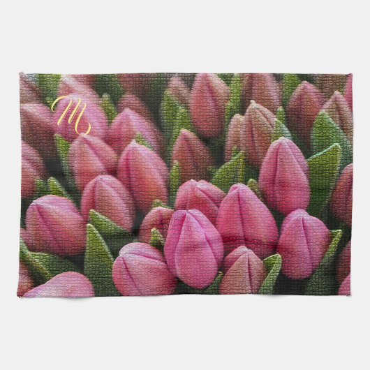 Linge De Cuisine Élégant Monogramme Floral (Horizontal)