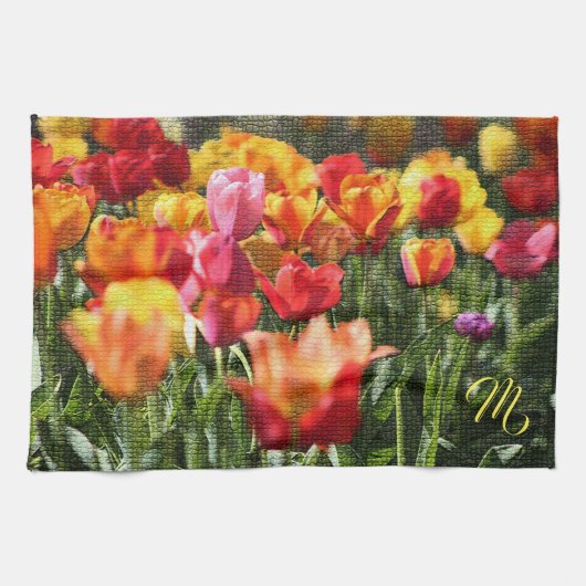 Linge De Cuisine Élégant Monogramme Floral (Horizontal)