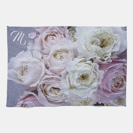 Linge De Cuisine Élégant Monogramme Floral (Horizontal)