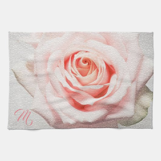 Linge De Cuisine Élégant Monogramme Floral (Horizontal)