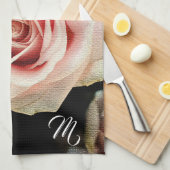 Linge De Cuisine Élégant Monogramme Floral (Quart Plié)