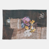 Linge De Cuisine Élégant Monogramme Floral (Horizontal)