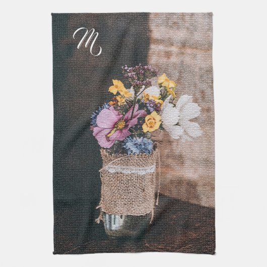 Linge De Cuisine Élégant Monogramme Floral (Vertical)