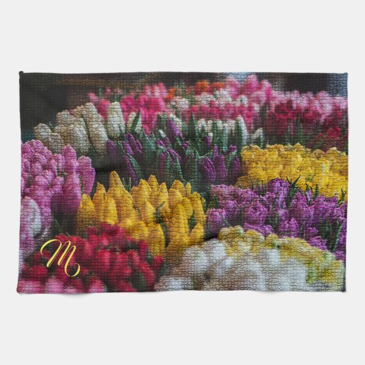 Linge De Cuisine Élégant Monogramme Floral (Horizontal)