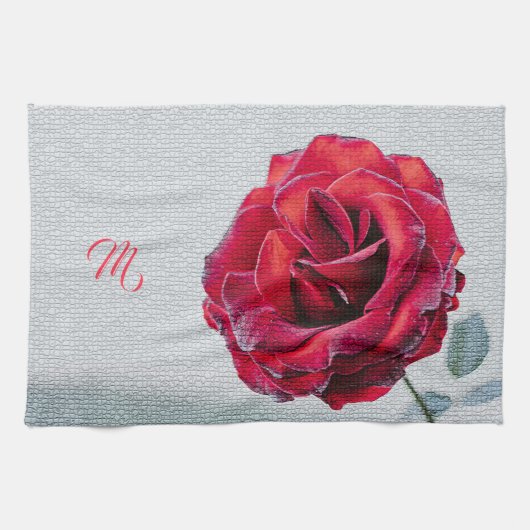 Linge De Cuisine Élégant Monogramme Floral (Horizontal)