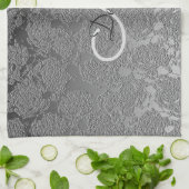 Linge De Cuisine Élégant Monogramme Gris Argent Floral Classique Mo (Plié)