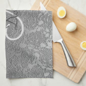 Linge De Cuisine Élégant Monogramme Gris Argent Floral Classique Mo (Quart Plié)