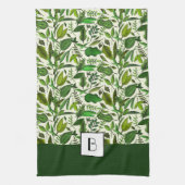 Linge De Cuisine Élégant Monogramme Motif végétal vert (Vertical)