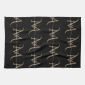 Linge De Cuisine Élégant Monogramme noir et or Nom du script (Horizontal)