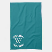 Linge De Cuisine Élégant Monogramme Turquoise foncé (Vertical)