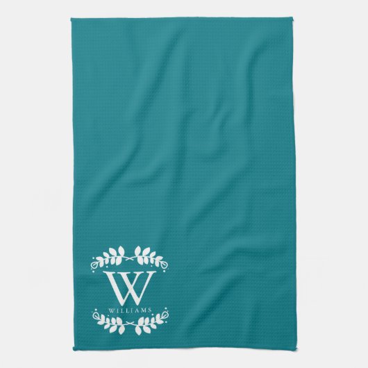 Linge De Cuisine Élégant Monogramme Turquoise foncé (Vertical)