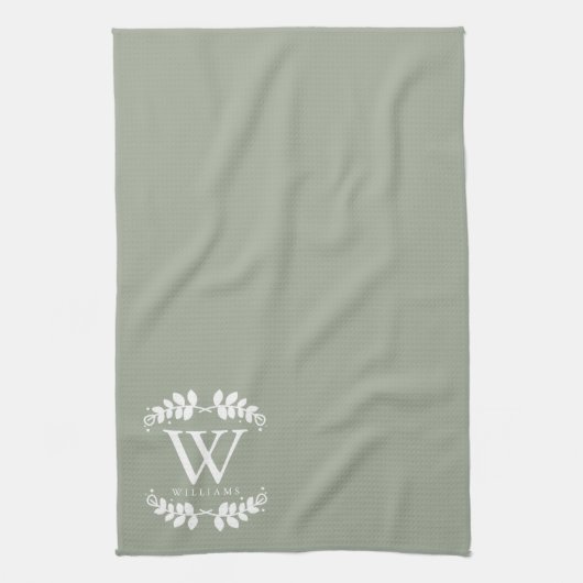 Linge De Cuisine Élégant Monogramme Vert Sage (Vertical)
