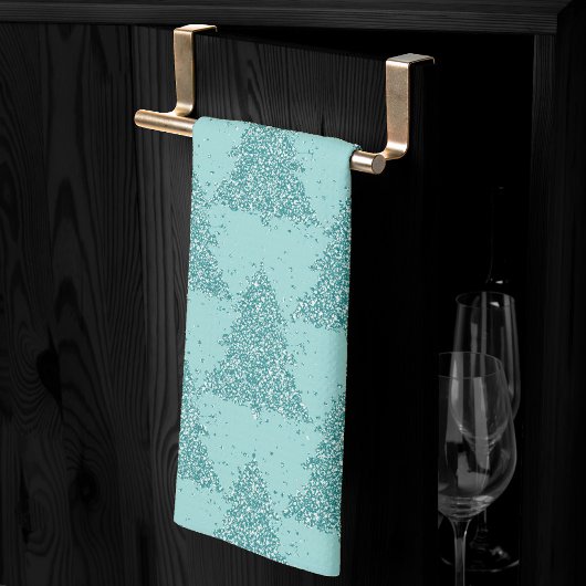 Linge De Cuisine Élégant Motif d'arbre | Luxe Aqua Mint Christmas