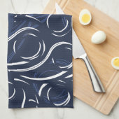 Linge De Cuisine Elégant Motif de Monogramme moderne bleu et blanc  (Quart Plié)