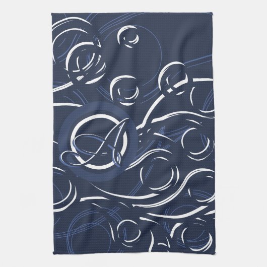 Linge De Cuisine Elégant Motif de Monogramme moderne bleu et blanc  (Vertical)
