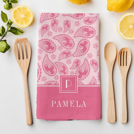 Linge De Cuisine Élégant Motif rose Monogramme