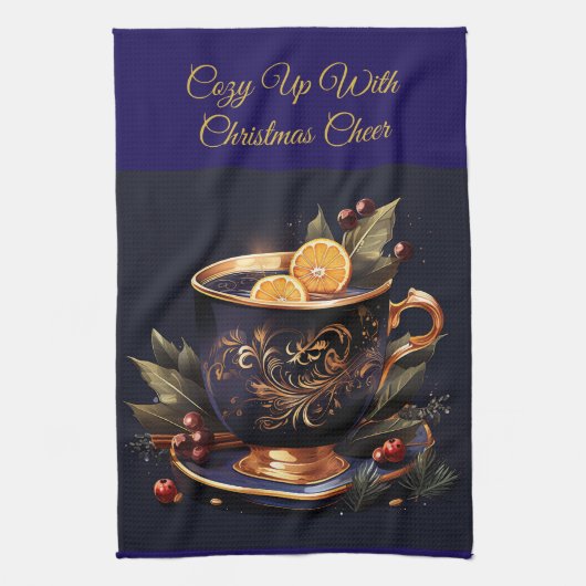 Linge De Cuisine Elegant Navy Blue and Gold Christmas (Vertical)