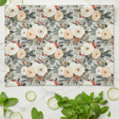 Linge De Cuisine Elégant Noël Roses blanches et Berry rouge d'hiver (Plié)