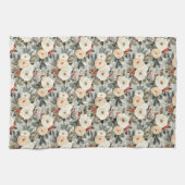 Linge De Cuisine Elégant Noël Roses blanches et Berry rouge d'hiver (Horizontal)