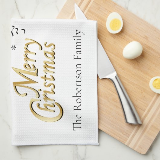 Linge De Cuisine Élégant Noël Vert, Or et Blanc (Quart Plié)