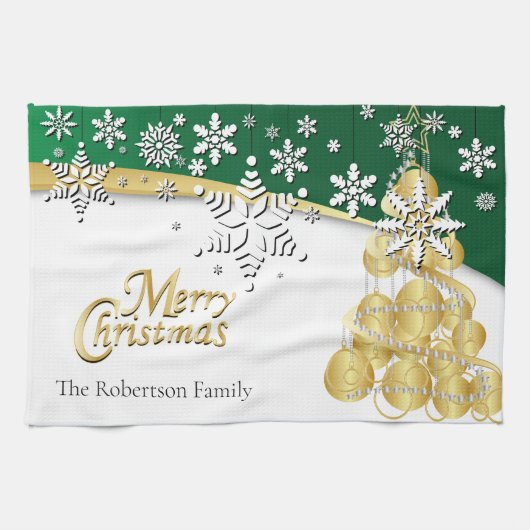 Linge De Cuisine Élégant Noël Vert, Or et Blanc (Horizontal)