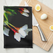 Linge De Cuisine Élégant noir blanc fleuri blanc Blossom (Quart Plié)