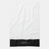 Linge De Cuisine Élégant Noir Blanc Nom de script Monogramme (Vertical)