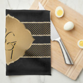 Linge De Cuisine Élégant Noir Diamant Forme Monogramme Initiales (Quart Plié)