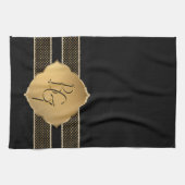 Linge De Cuisine Élégant Noir Diamant Forme Monogramme Initiales (Horizontal)