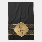 Linge De Cuisine Élégant Noir Diamant Forme Monogramme Initiales (Vertical)