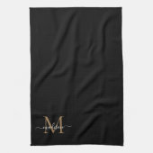 Linge De Cuisine Élégant noir élégant Monogramme or Nom du script (Vertical)