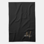 Linge De Cuisine Élégant Noir élégant Nom de script Monogramme (Vertical)