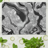 Linge De Cuisine Elégant noir et argent Parties scintillant Agate M (Plié)