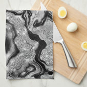 Linge De Cuisine Elégant noir et argent Parties scintillant Agate M (Quart Plié)