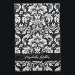 Linge De Cuisine Elégant noir noir blanc damassé personnalisé<br><div class="desc">Un élégant motif damassé noir et blanc orne cette serviette de cuisine. Personnalisez-le avec votre nom. Conçu pour vous par Blackberry Boulevard.</div>