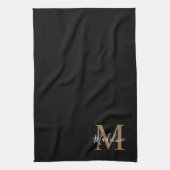 Linge De Cuisine Élégant Noir Script Typographie Monogramme (Vertical)