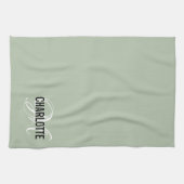 Linge De Cuisine Élégant nom de monogramme vert sauge (Horizontal)