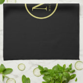Linge De Cuisine Élégant Nom Monogramme Modèle Noir Et Or (Plié)