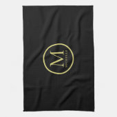 Linge De Cuisine Élégant Nom Monogramme Modèle Noir Et Or (Vertical)