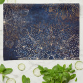 Linge De Cuisine Elégant or et bleu foncé Motif de mandala (Plié)