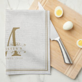 Linge De Cuisine Élégant or Monogramme Linge Famille de lin Année (Quart Plié)