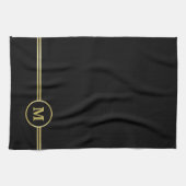 Linge De Cuisine Élégant or Monogramme personnalisé sur noir (Horizontal)