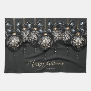 Linge De Cuisine Élégant or noir baubles luxe Noël