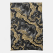 Linge De Cuisine Élégant Parties scintillant noir et or Motif d'aga (Vertical)