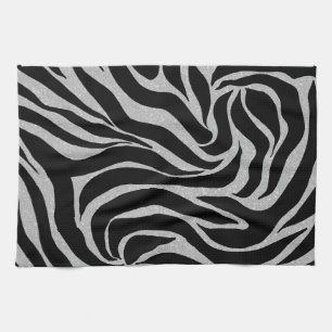 Linge De Cuisine Elégant Parties scintillant noire Silver Zebra Po