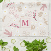 Linge De Cuisine Élégant pastel floral initial monogramme rose mode (Plié)