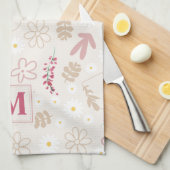 Linge De Cuisine Élégant pastel floral initial monogramme rose mode (Quart Plié)