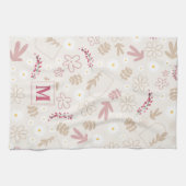 Linge De Cuisine Élégant pastel floral initial monogramme rose mode (Horizontal)