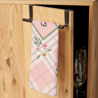 Linge De Cuisine Élégant Pétales Plaid Monogramme